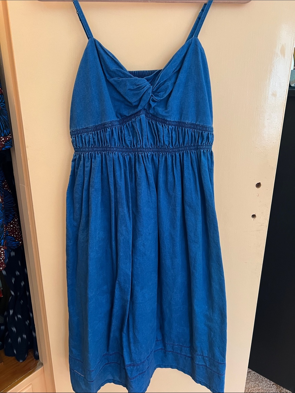 J. Crew Indigo Linen/ Cotton Blue Spaghetti Strap Midi Dress